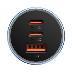 Baseus Golden Contactor Pro autós töltő 2x USB-C 1x USB 65W kék (CGJP010003)