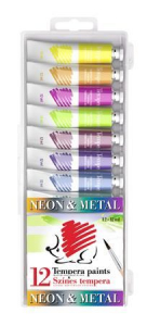 ICO "S&uuml;ni" tempera k&eacute;szlet met&aacute;l &eacute;s neon sz&iacute;nek 12 darabos (7270143001)