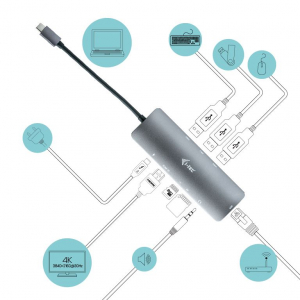 i-tec USB-C Metal Nano Dock 4K HDMI + Power Delivery 100 W dokkoló állomás szürke (C31NANODOCKLANPD)