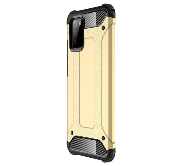 Defender műanyag telefonvédő (közepesen ütésálló, légpárnás sarok, szilikon belső, fémhatás) ARANY [Samsung Galaxy A02s (SM-A025F)]