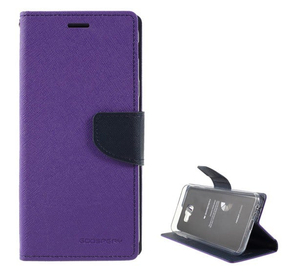 MERCURY Fancy Diary tok álló, bőr hatású (FLIP, oldalra nyíló, bankkártya tartó, asztali tartó funkció) LILA [Samsung Galaxy J4 Plus (SM-J415F)]