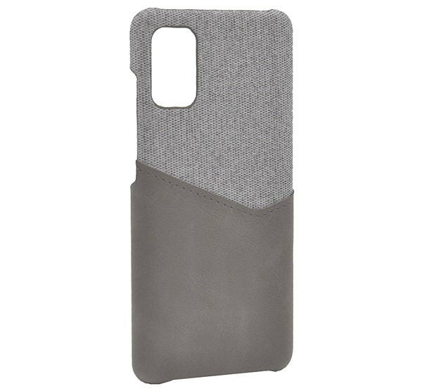 Műanyag telefonvédő (közepesen ütésálló, bankkártya tartó, textil bevonat, bőr hatású hátlap) SZÜRKE [Samsung Galaxy A41 (SM-A415F)]