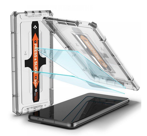 SPIGEN EZ FIT képernyővédő üveg 2db (2.5D full cover, tokbarát, ultravékony, 0.2mm, 9H + segédkeret) ÁTLÁTSZÓ [Samsung Galaxy S21 Plus (SM-G996) 5G]