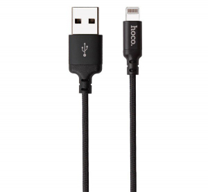 HOCO X14 adat&aacute;tviteli k&aacute;bel &eacute;s t&ouml;ltő (USB - lightning 8pin, gyorst&ouml;lt&eacute;s t&aacute;mogat&aacute;s, 100cm, cipőfűző minta) FEKETE (X14_LIGHT_1M_B)