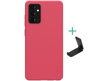 NILLKIN SUPER FROSTED műanyag telefonvédő (gumírozott, érdes felület + asztali tartó) PIROS [Samsung Galaxy A72 5G (SM-A726F)]