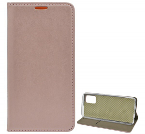 Tok &aacute;ll&oacute;, bőr hat&aacute;s&uacute; (FLIP, oldalra ny&iacute;l&oacute;, asztali tart&oacute; funkci&oacute;) ROZ&Eacute;ARANY [Samsung Galaxy A02s (SM-A025F)]