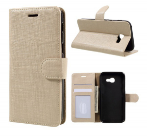 Tok &aacute;ll&oacute;, bőr hat&aacute;s&uacute; (FLIP, oldalra ny&iacute;l&oacute;, asztali tart&oacute; funkci&oacute;, textil hat&aacute;s) ARANY [Samsung Galaxy A3 (2017) SM-A320F]