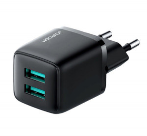 JOYROOM hálózati töltő 2 USB aljzat (5V / 2400 mA, gyorstöltés támogatás) FEKETE (L-2A121_B)