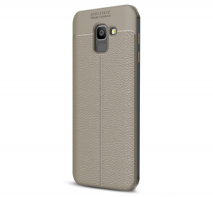 Szilikon telefonvédő (közepesen ütésálló, bőr hatású, varrás minta) SZÜRKE [Samsung Galaxy J6 (2018) SM-J600F]