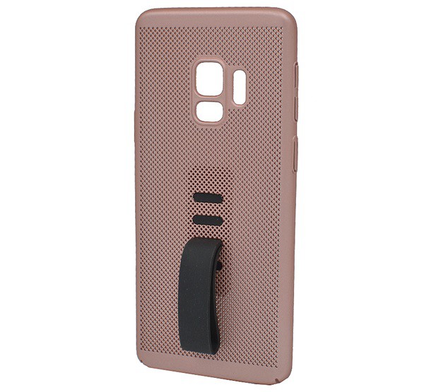 Műanyag telefonvédő (gumírozott, lyukacsos, ujjra húzható szilikon) ROZÉARANY [Samsung Galaxy S9 (SM-G960)]