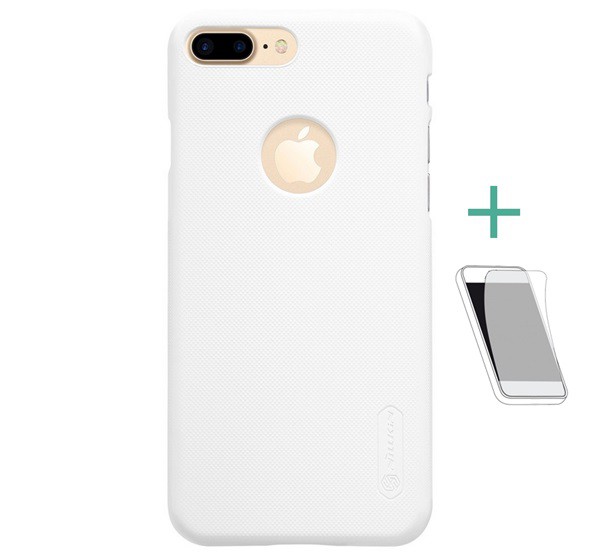 NILLKIN SUPER FROSTED műanyag telefonvédő (gumírozott, érdes felület, logo kivágás + képernyővédő fólia) FEHÉR [Apple iPhone 8 Plus 5.5]
