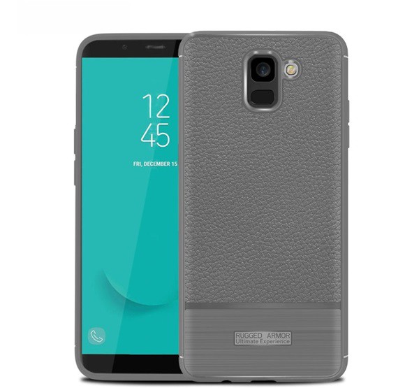Szilikon telefonvédő (közepesen ütésálló, bőr hatású, szálcsiszolt) SZÜRKE [Samsung Galaxy J6 (2018) SM-J600F]