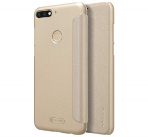 NILLKIN SPARKLE műanyag telefonv&eacute;dő (mikrosz&aacute;las bőr hat&aacute;s&uacute; FLIP, oldalra ny&iacute;l&oacute;) ARANY [Huawei Y7 Prime 2018 (Y7 2018)]