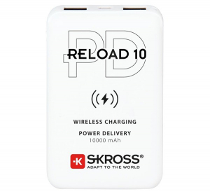 SKROSS RELOAD 10 QI vésztöltő 2 USB / Type-C aljzat (10000 mAh, 5V / 2400mA, 10W, gyorstöltés támogatás + kábel) FEHÉR (1.400132)