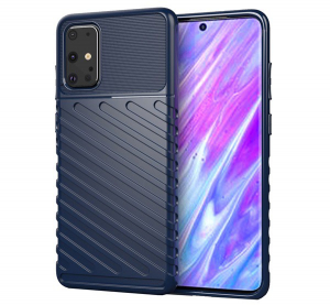 Szilikon telefonvédő (közepesen ütésálló, csíkos, dombor minta) SÖTÉTKÉK [Samsung Galaxy S20 Plus 5G (SM-G986)]