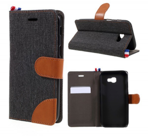 Tok álló, textil (FLIP, oldalra nyíló, asztali tartó funkció) FEKETE [Samsung Galaxy A3 (2017) SM-A320F]