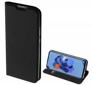 DUX DUCIS SKIN PRO tok &aacute;ll&oacute;, bőr hat&aacute;s&uacute; (FLIP, oldalra ny&iacute;l&oacute;, bankk&aacute;rtya tart&oacute;, asztali tart&oacute; funkci&oacute;) FEKETE [Huawei Mate 30 Lite (Nova 5i Pro)]