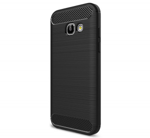 Szilikon telefonvédő (közepesen ütésálló, légpárnás sarok, szálcsiszolt, karbon minta) FEKETE [Samsung Galaxy A3 (2017) SM-A320F]