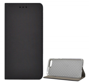 Tok álló, bőr hatású (FLIP, oldalra nyíló, asztali tartó funkció, rombusz minta) FEKETE [Huawei Y6 (2018)]