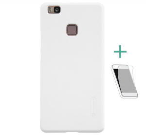 NILLKIN SUPER FROSTED műanyag telefonv&eacute;dő (gum&iacute;rozott, &eacute;rdes fel&uuml;let + k&eacute;pernyőv&eacute;dő f&oacute;lia) FEH&Eacute;R [Huawei P9 Lite]