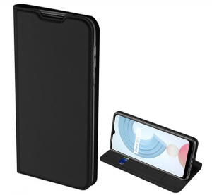 DUX DUCIS SKIN PRO tok &aacute;ll&oacute;, bőr hat&aacute;s&uacute; (FLIP, oldalra ny&iacute;l&oacute;, bankk&aacute;rtya tart&oacute;, asztali tart&oacute; funkci&oacute;) FEKETE [Realme C21Y]