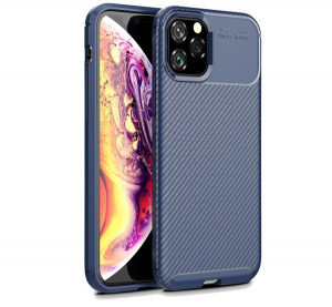 Szilikon telefonvédő (közepesen ütésálló, légpárnás sarok, karbon minta) SÖTÉTKÉK [Apple iPhone 11 Pro]