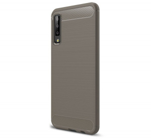 Szilikon telefonv&eacute;dő (k&ouml;zepesen &uuml;t&eacute;s&aacute;ll&oacute;, l&eacute;gp&aacute;rn&aacute;s sarok, sz&aacute;lcsiszolt, karbon minta) SZ&Uuml;RKE [Samsung Galaxy A7 (2018) SM-A750F]