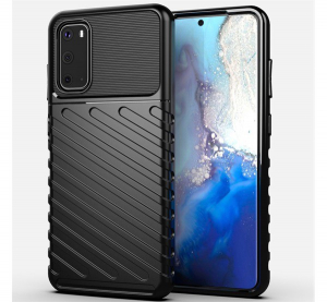 Szilikon telefonvédő (közepesen ütésálló, csíkos, dombor minta) FEKETE [Samsung Galaxy S20 5G (SM-G981U)]
