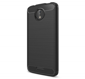 Szilikon telefonvédő (közepesen ütésálló, légpárnás sarok, szálcsiszolt, karbon minta) FEKETE [Motorola Moto C Plus (XT1723)]