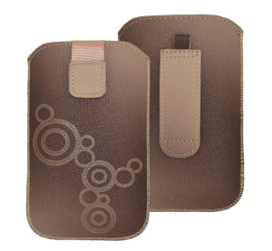 DEKOCASE 2 tok álló (kör minta, kihúzható tépőzár, övre fűzhető, univerzális,  XXL méret) BARNA [Alcatel Pixi 4 3.5 (OT-4017)]