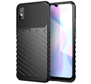 Szilikon telefonvédő (közepesen ütésálló, csíkos, dombor minta) FEKETE [Xiaomi Redmi 9A (Redmi 9 AT)]