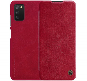 NILLKIN QIN tok álló, bőr hatású (FLIP, oldalra nyíló, bankkártya tartó) PIROS [Samsung Galaxy A03s (SM-A037F)]