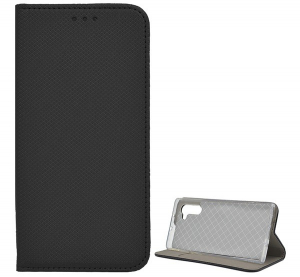 Tok &aacute;ll&oacute;, bőr hat&aacute;s&uacute; (FLIP, oldalra ny&iacute;l&oacute;, asztali tart&oacute; funkci&oacute;, rombusz minta) FEKETE [Samsung Galaxy Note 10 (SM-N970F)]