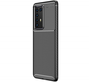 Szilikon telefonvédő (közepesen ütésálló, légpárnás sarok, karbon minta) FEKETE [Huawei P40 Pro 5G]