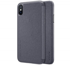 NILLKIN SPARKLE műanyag telefonvédő (mikroszálas bőr hatású FLIP, oldalra nyíló) FEKETE [Apple iPhone XS 5.8]