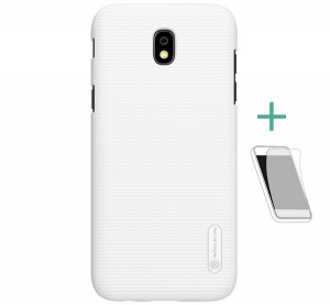 NILLKIN SUPER FROSTED műanyag telefonv&eacute;dő (gum&iacute;rozott, &eacute;rdes fel&uuml;let + k&eacute;pernyőv&eacute;dő f&oacute;lia) FEH&Eacute;R [Samsung Galaxy J5 (2017) SM-J530 EU]