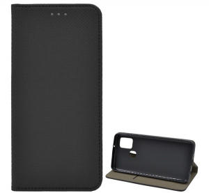 Tok álló, bőr hatású (FLIP, oldalra nyíló, asztali tartó funkció, rombusz minta) FEKETE [Samsung Galaxy A21s (SM-A217F)]