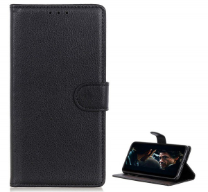 Tok álló, bőr hatású (FLIP, oldalra nyíló, asztali tartó funkció, prémium) FEKETE [Samsung Galaxy S20 5G (SM-G981U)]
