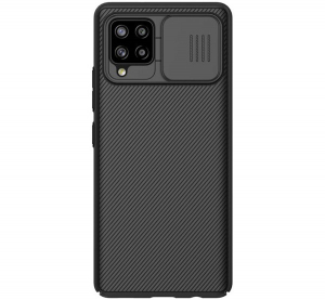 NILLKIN CAMSHIELD műanyag telefonvédő (szilikon keret, közepesen ütésálló, kamera védelem, csíkos) FEKETE [Samsung Galaxy A42 5G (SM-A425F)]