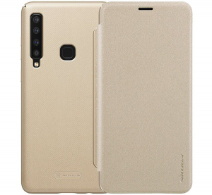 NILLKIN SPARKLE műanyag telefonv&eacute;dő (mikrosz&aacute;las bőr hat&aacute;s&uacute; FLIP, oldalra ny&iacute;l&oacute;) ARANY [Samsung Galaxy A9 (2018) SM-A920]
