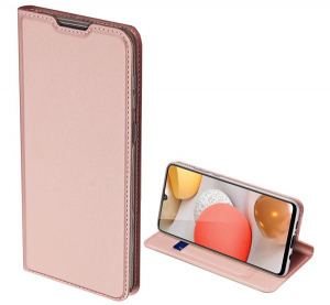 DUX DUCIS SKIN PRO tok álló, bőr hatású (FLIP, oldalra nyíló, bankkártya tartó, asztali tartó funkció) ROZÉARANY [Samsung Galaxy A42 5G (SM-A425F)]
