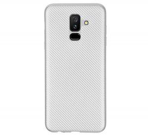 Szilikon telefonvédő (karbon minta) EZÜST [Samsung Galaxy A6+ (2018) SM-A605F]