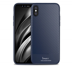 IPAKY szilikon telefonvédő (ultravékony, karbon minta) SÖTÉTKÉK [Apple iPhone XS 5.8]