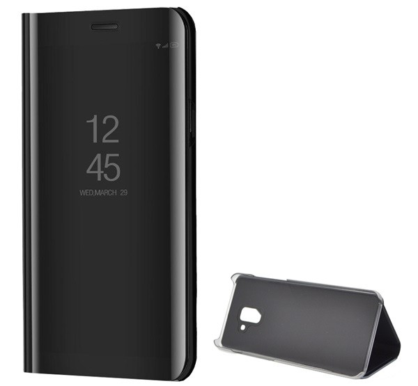 Tok álló (aktív FLIP, oldalra nyíló, asztali tartó funkció, tükrös felület, Mirror View Case) FEKETE [Samsung Galaxy A8 Plus (2018) SM-A730F]