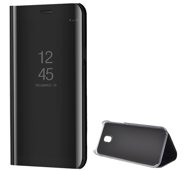 Tok álló (aktív FLIP, oldalra nyíló, asztali tartó funkció, tükrös felület, Mirror View Case) FEKETE [Samsung Galaxy J3 (2017) SM-J330 EU]