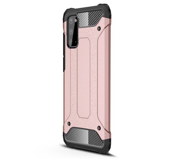 Defender műanyag telefonvédő (közepesen ütésálló, légpárnás sarok, szilikon belső, fémhatás) ROZÉARANY [Samsung Galaxy S20 5G (SM-G981U)]