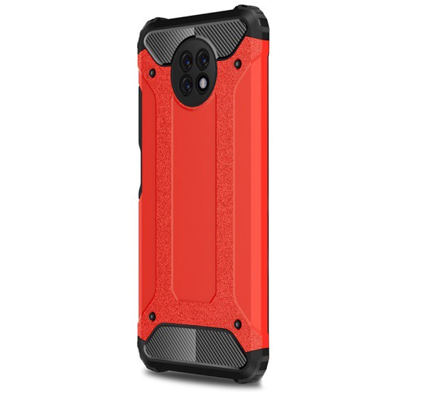 Defender műanyag telefonvédő (közepesen ütésálló, légpárnás sarok, szilikon belső, fémhatás) PIROS [Xiaomi Redmi Note 9 5G]
