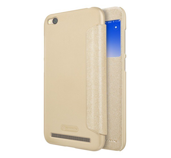 NILLKIN SPARKLE műanyag telefonvédő (mikroszálas bőr hatású FLIP, oldalra nyíló, S-View Cover) ARANY [Xiaomi Redmi 5A]