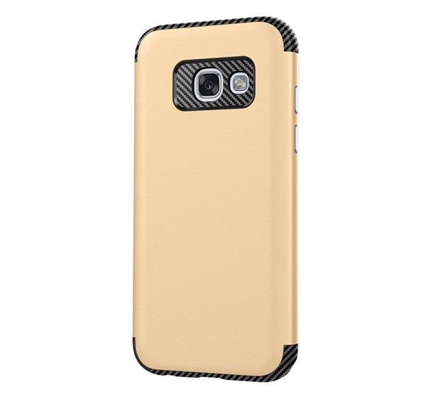 Defender műanyag telefonvédő (közepesen ütésálló, szilikon belső, karbon minta) ARANY [Samsung Galaxy A3 (2017) SM-A320F]