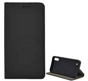 Tok álló, bőr hatású (FLIP, oldalra nyíló, asztali tartó funkció, rombusz minta) FEKETE [Samsung Galaxy M10 (SM-M105F)]
